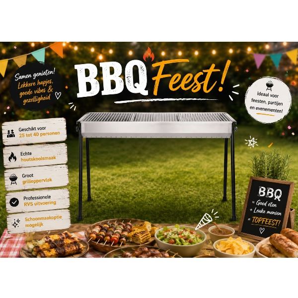 BBQ Resto 3-Vaks RVS Houtskoolbarbecue BBQ Resto 3-Vaks RVS Houtskoolbarbecue