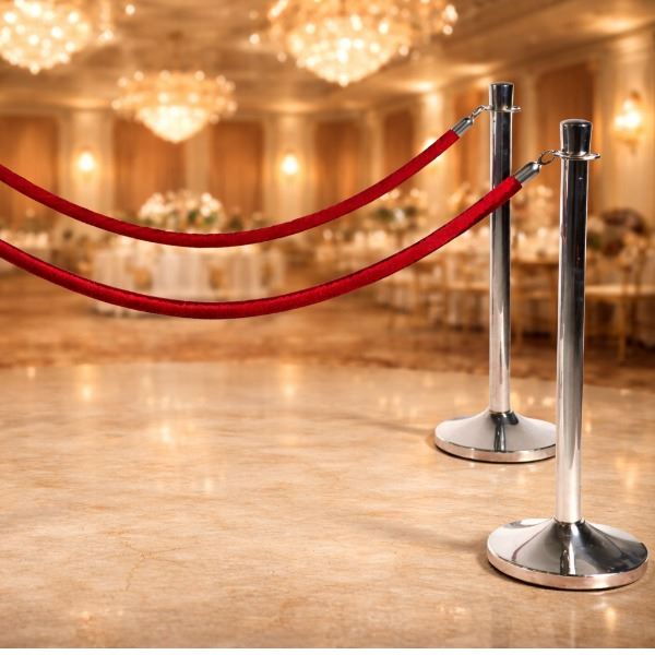 Rood fluwelen afzetkoord met chrome haken