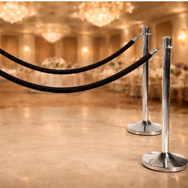 Zwart fluwelen afzetkoord met chrome haken