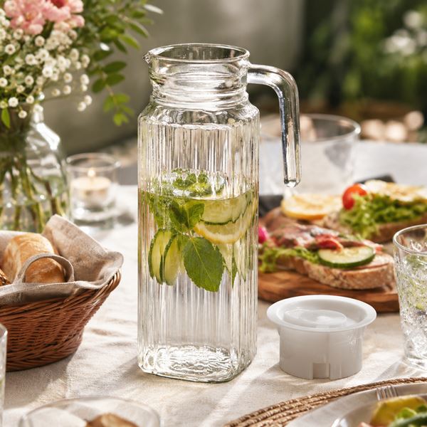 Glazen Waterkaraf 1 Liter met Deksel Glazen Waterkaraf 1 Liter met Deksel