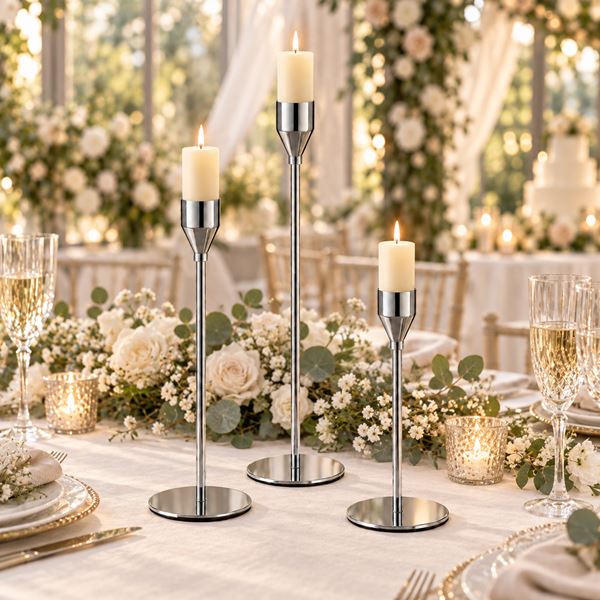 Elegante zilveren kandelaars – set van 3 stuks